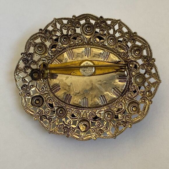 Vintage 1950s German Blue Porphyry Glass Art Nouveau Filigree Costume Brooch HTF - Picture 2 of 6